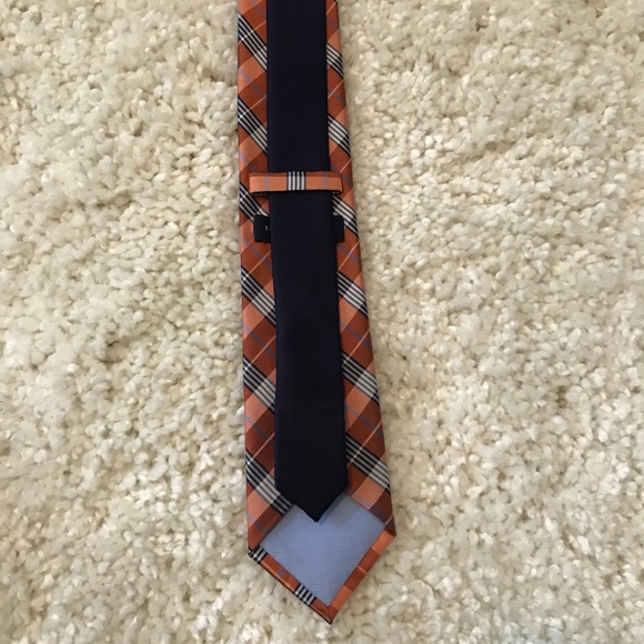 Tommy Hilfiger Orange & Navy Silk Tie ⭐️ - Picture 2 of 6